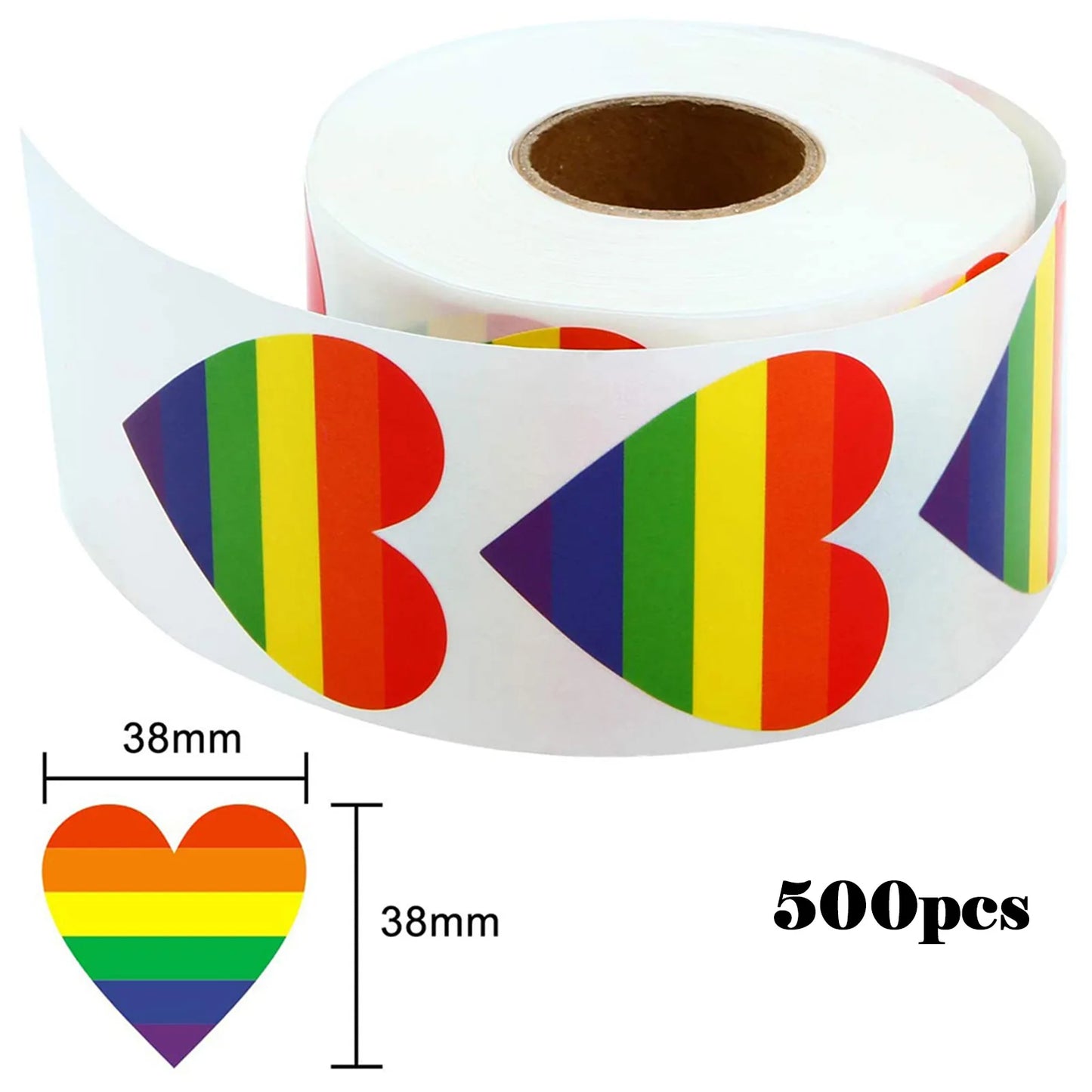 500 Stück Pride Aufkleber – Regenbogen Herz & Quadrat Etiketten | 3,8cm/2,5cm Klebeaufkleber für Tasse, Tasche, Vase & DIY-Dekoration