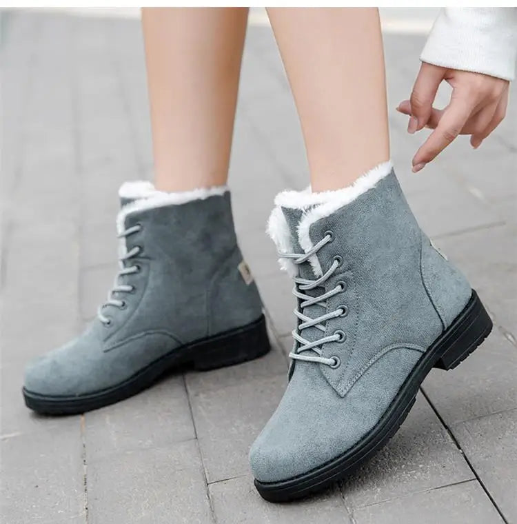 Damen Schneestiefel – Flache Plateau Winter Schuhe | Warme Kunstfell Gefütterte Plüsch Stiefel für Damen | Bequeme Winter Schuhe