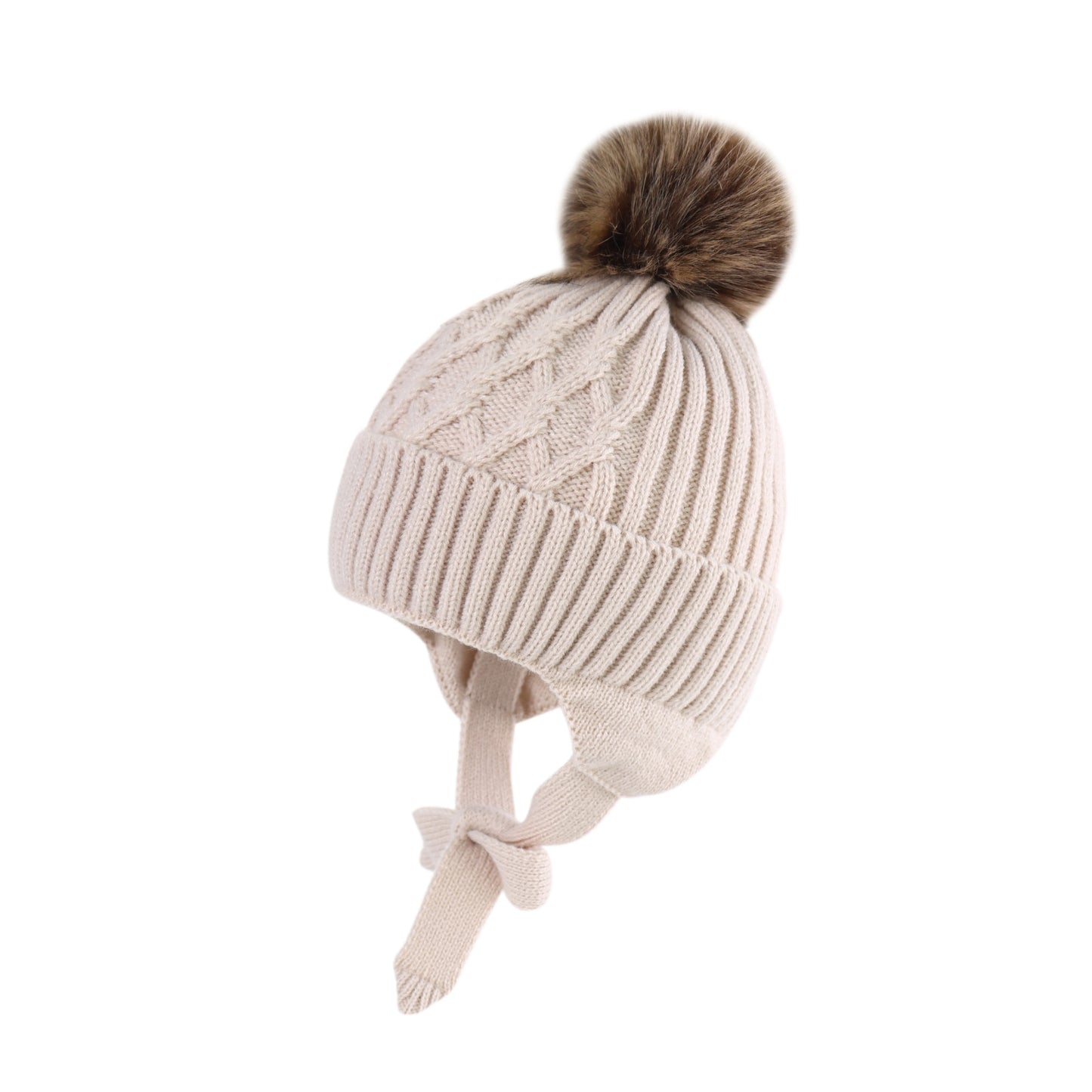 Baby Kleinkind Ohrklappen Beanie – Fleece Gefütterte Strickmütze für Jungen & Mädchen im Winter Kaufschwan® Beige S(6-12M)