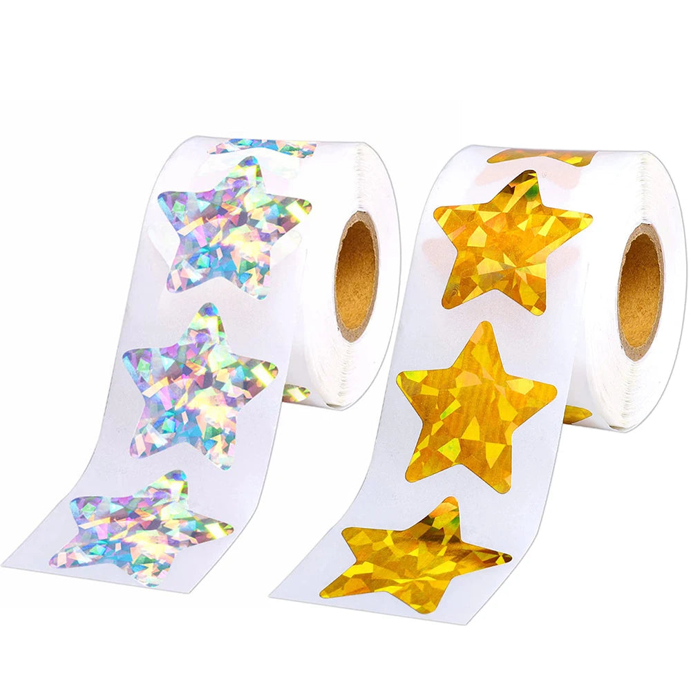 50–500 Stück Silberne Folien-Sternaufkleber – Holografische Belohnungs-Sticker für Kinder, Lehrer & Bastelarbeiten | Glänzende Sterne für Dekoration & Unterricht