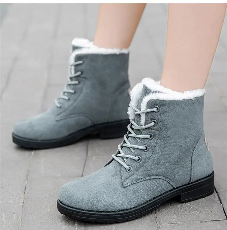 Damen Schneestiefel – Flache Plateau Winter Schuhe | Warme Kunstfell Gefütterte Plüsch Stiefel für Damen | Bequeme Winter Schuhe