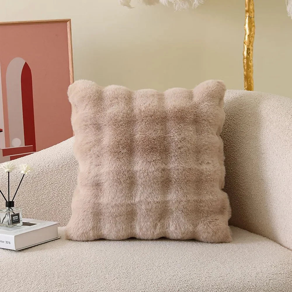 Weicher Fell-Kissenbezug | Gemütlicher Plüsch-Dekokissenbezug für Wohnzimmer, Sofa Dekor | Weiß & Grau