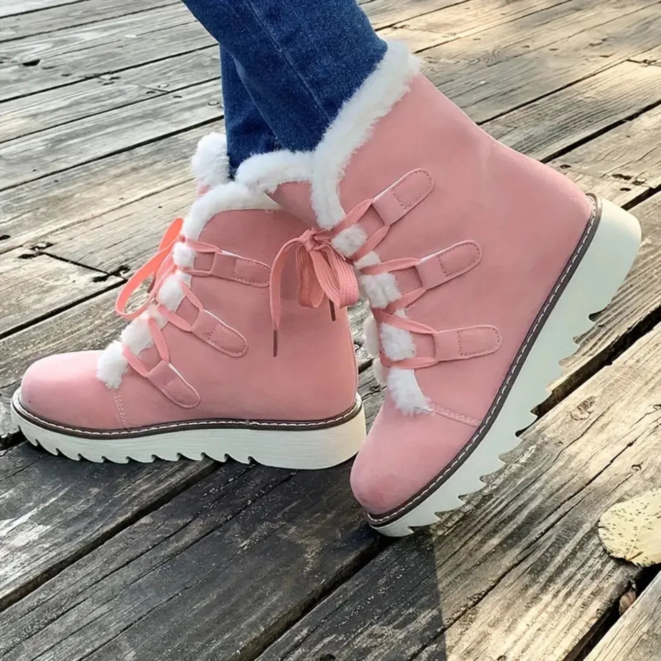 Damen Winter Schneestiefel – Wasserdichte Mittelhohe Schnürstiefel | Wärmeisolierte Outdoor Schuhe mit Kunstfell Futter & Rutschfester Sohle