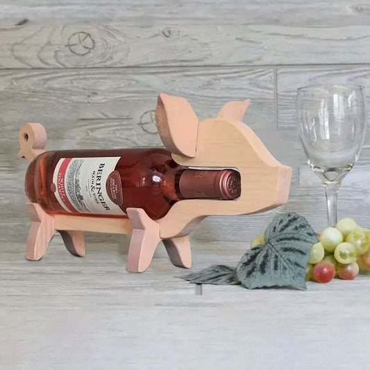 Niedlicher Schweinchen Weinflaschenhalter aus Holz – Kreativer Tier-Flaschenständer | Dekoratives Geschenk für Weinliebhaber & Partys