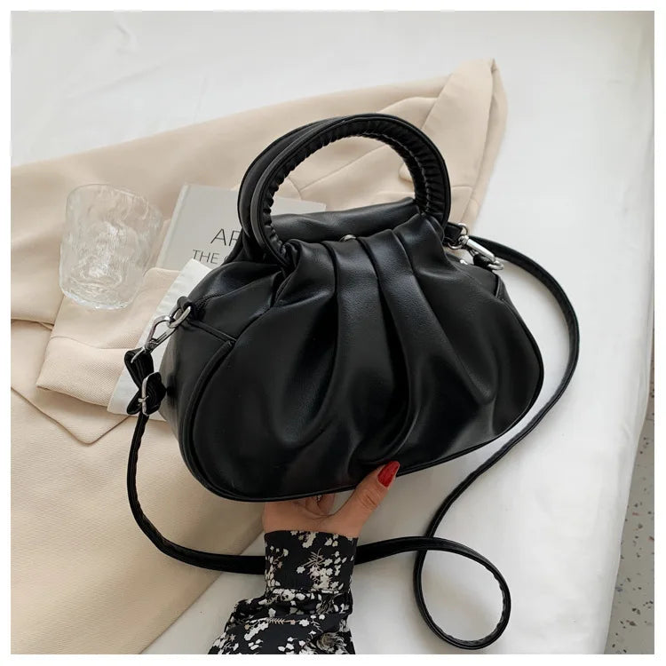 Retro Schultertasche mit Falten-Design – Mehrfarbige Damen Crossbody Handtasche & Elegante Top-Handle Bag