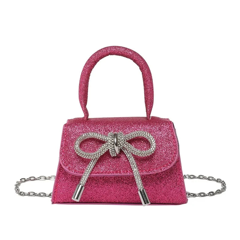 Bunte Schultertasche mit Schmetterlingsknoten – PU Leder Crossbody Ketten-Satchel & Handtasche für Damen