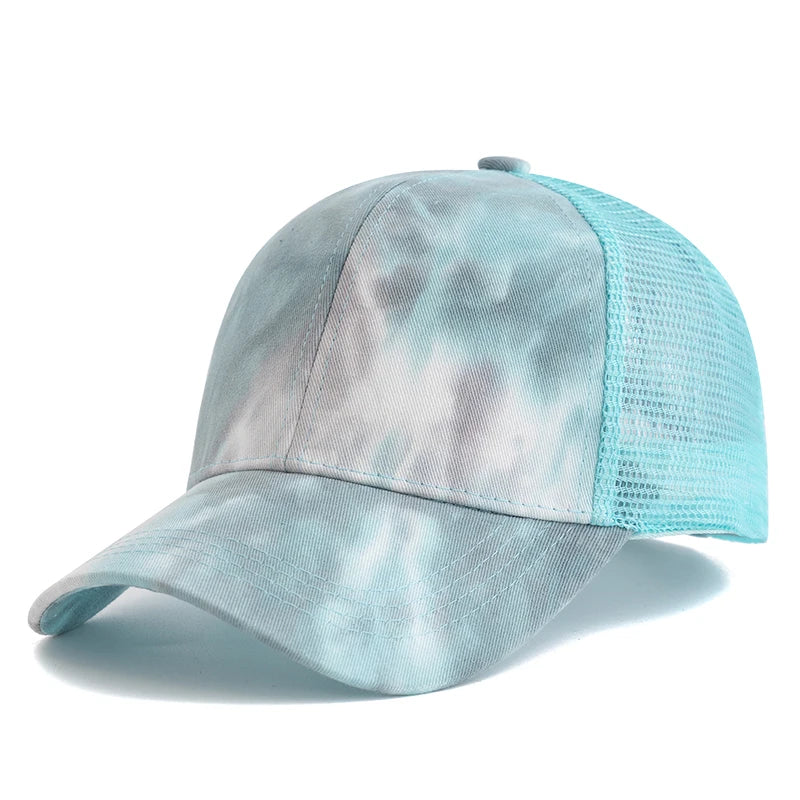 Neue Damen Ponytail Kappe | Tie-Dye Baseballkappe | Streetwear Trucker Hat Kaufschwan® Grün 56cm-60cm