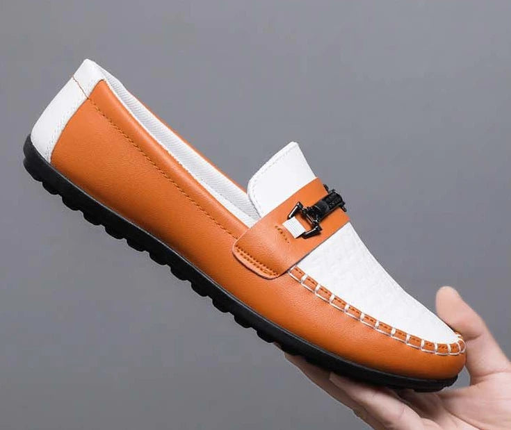 Herren Leder-Loafer – Klassische Runde Mokassins | Flache Slip-On Freizeitschuhe aus Weichem PU-Leder für Büro & Alltag