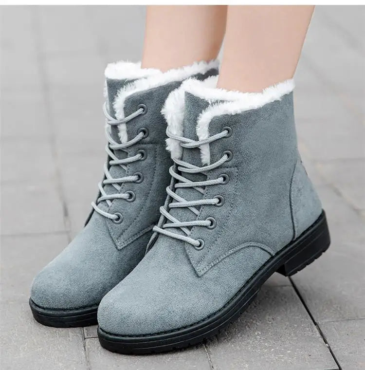 Damen Schneestiefel – Flache Plateau Winter Schuhe | Warme Kunstfell Gefütterte Plüsch Stiefel für Damen | Bequeme Winter Schuhe