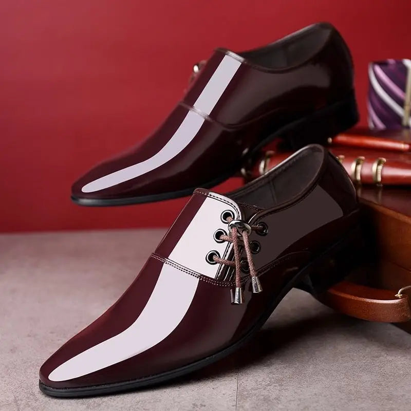 Herren Lackleder-Businessschuhe – Spitzes Design | Elegante Glanzschuhe für Frühjahr & Herbst , Hochwertige Formelle Herrenschuhe Kaufschwan® Braun 38