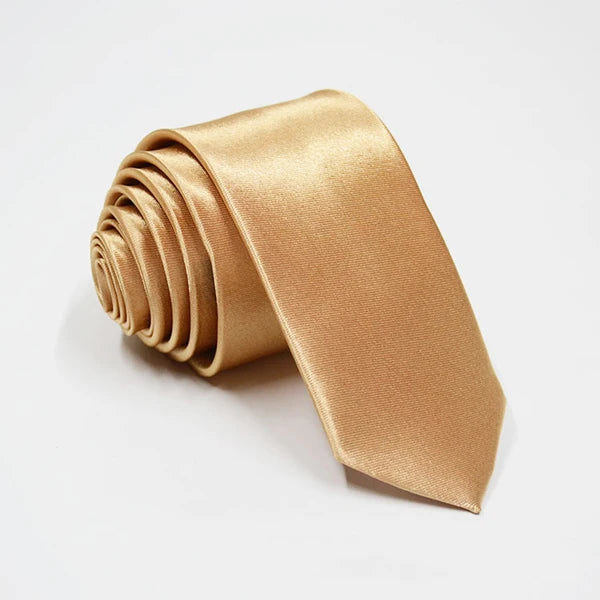 Herren Schmale Krawatte – 38 Farben Polyester-Krawatte | Elegante Einfarbige Cravate für Business, Büro & Formelle Anlässe Kaufschwan® Beige-Gold