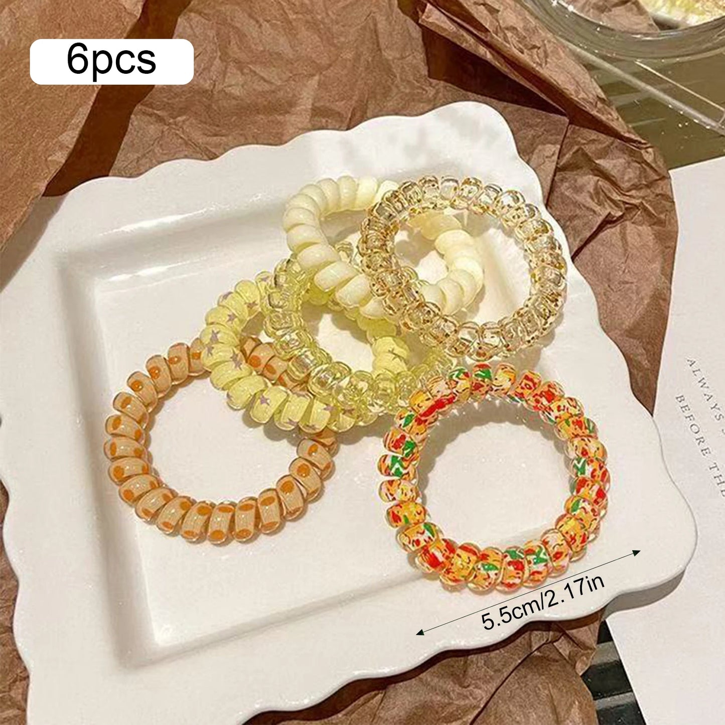 6 Stück Telefonkabel-Haargummis | Hoch-Elastische Weiche Spiral-Pferdeschwanzhalter für Damen & Mädchen | Ohne Knick Haar-Accessoires Kaufschwan®