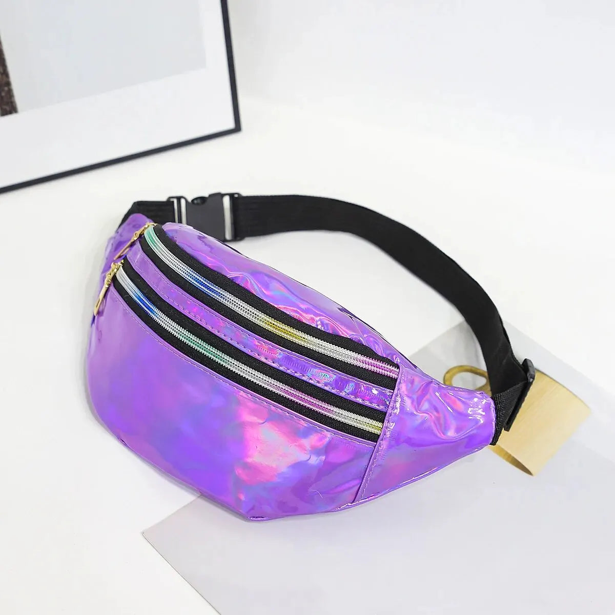 Holografische Glitzer Gürteltasche – Laser Fanny Pack | Designer Hüfttasche für Damen & Mädchen, Party, Reisen & Crossbody Kaufschwan® Lila