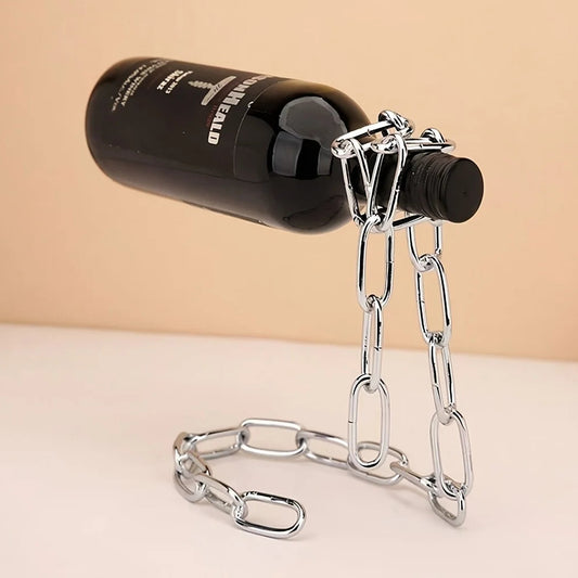 Eisenketten Weinflaschenhalter – Kreativer Schwebender Flaschenständer | Küchen- & Tischdekoration für Weinliebhaber