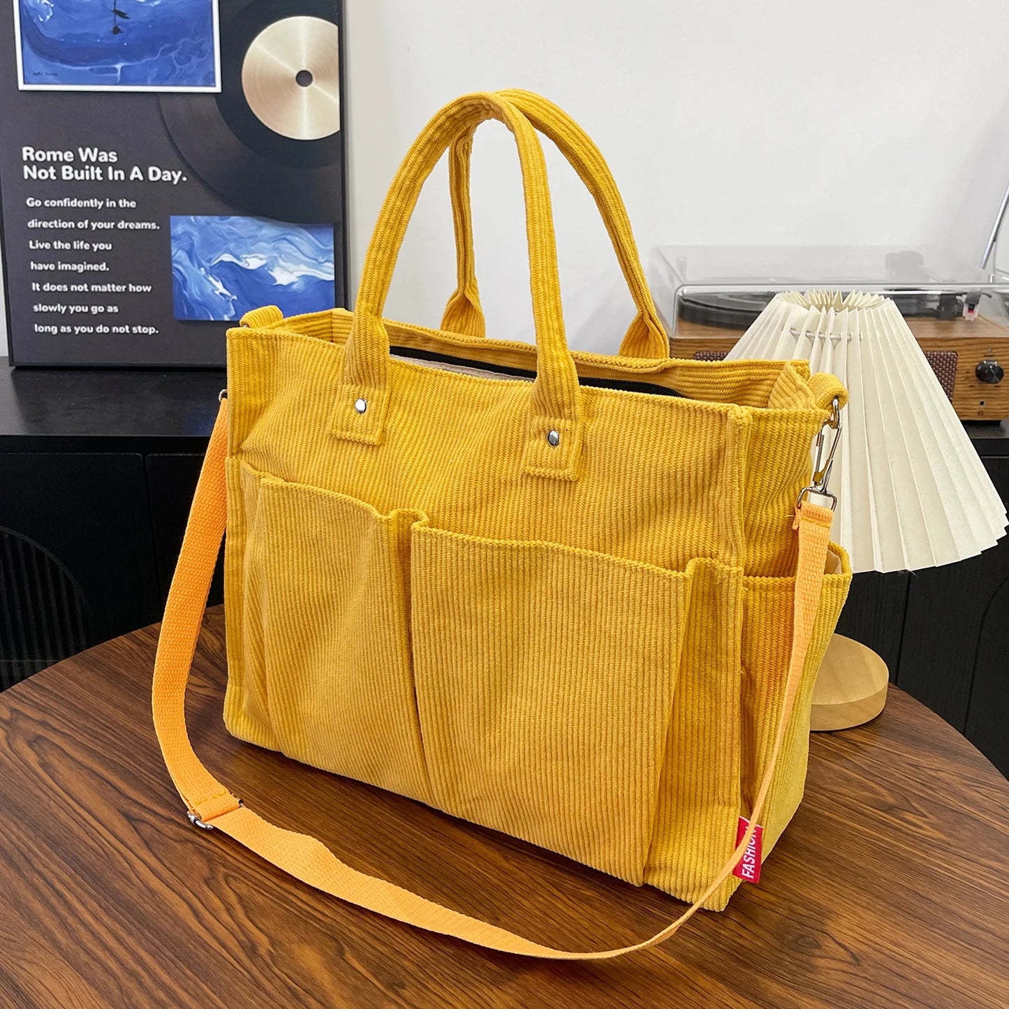 Warme Cord Tote Tasche – Geräumige Shopping Handtasche | Stilvolle & Praktische Schultertasche Lässige Minimalistische Crossbody Tasche Kaufschwan® Gelb