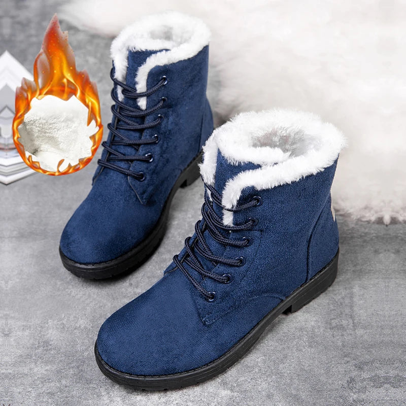 Damen Schneestiefel – Flache Plateau Winter Schuhe | Warme Kunstfell Gefütterte Plüsch Stiefel für Damen | Bequeme Winter Schuhe