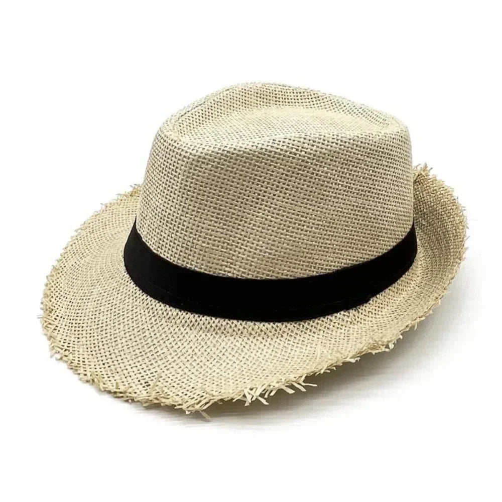 Strohhut für Damen & Herren – Atmungsaktiver Cowboy Sonnenhut mit breiter Krempe, Sommer Beach Jazz Cap Kaufschwan® Beige