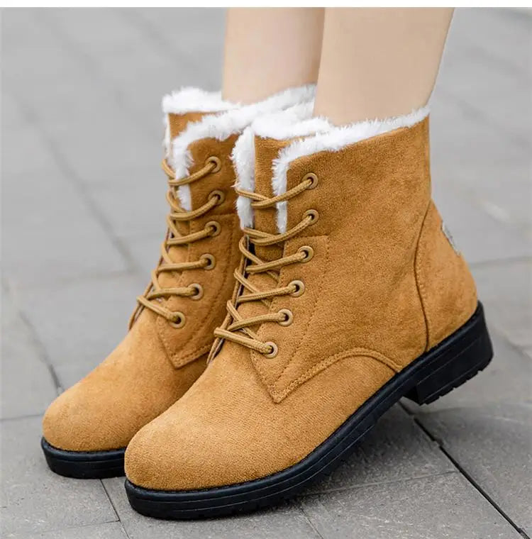 Damen Schneestiefel – Flache Plateau Winter Schuhe | Warme Kunstfell Gefütterte Plüsch Stiefel für Damen | Bequeme Winter Schuhe