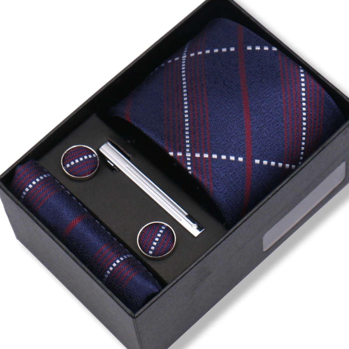 Herren Jacquard-Krawatten-Set 8 cm – Elegante Krawatte mit Einstecktuch, Manschettenknöpfen & Krawattenklammer | Luxus-Geschenkbox für Hochzeit & Business