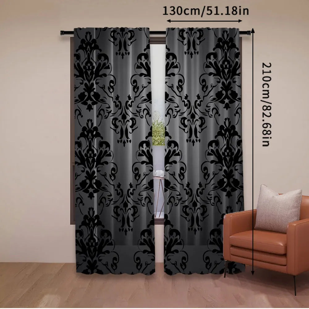 Antiker Gothic Schwarzer Blumen Vorhang im Viktorianischen Vintage Stil für Schlafzimmer Fenster 2 Stück/Set Kaufschwan®