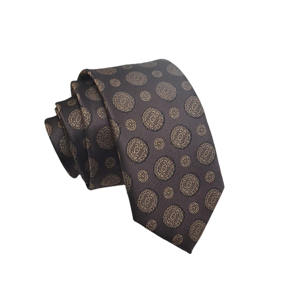 Herren Jacquard-Krawatte 8 cm – Hochwertige Krawatte mit Punkt- & Blumenmuster | Elegantes Accessoire für Business, Büro & Hochzeit Kaufschwan® Dunkelbraun mit Strukturmuster