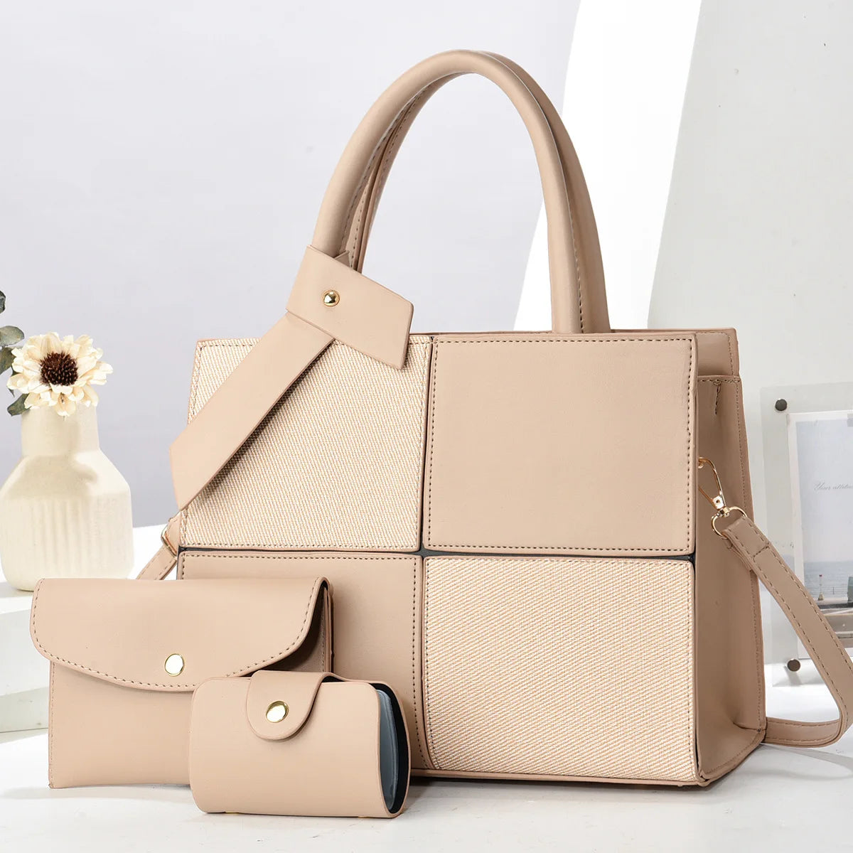 Modische Große Matel Handtasche mit Farbblock – Ein-Schulter Tasche | Macaron Stil Crossbody Damen Tasche Kaufschwan® Beige