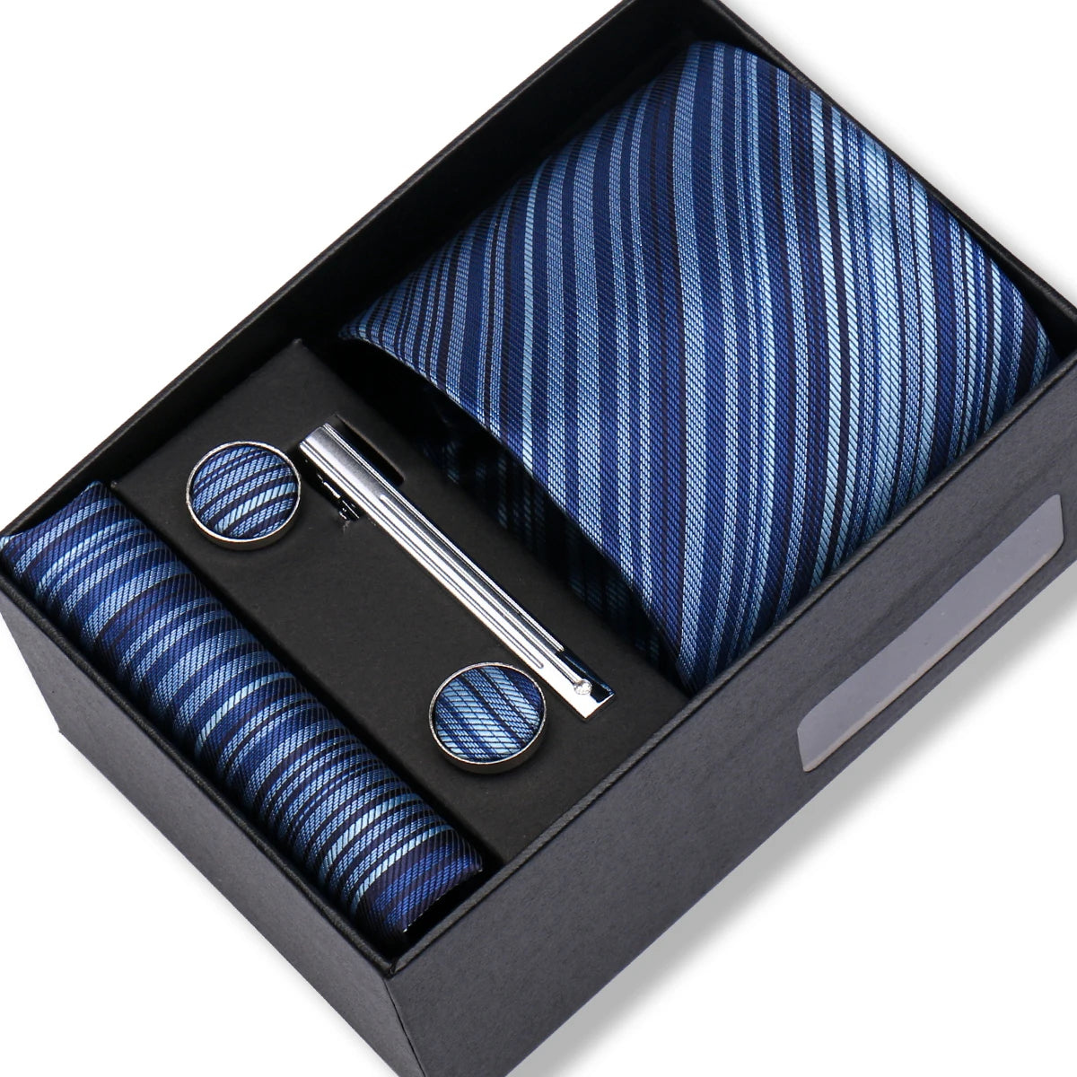 Herren Jacquard-Krawatten-Set 8 cm – Elegante Krawatte mit Einstecktuch, Manschettenknöpfen & Krawattenklammer | Luxus-Geschenkbox für Hochzeit & Business