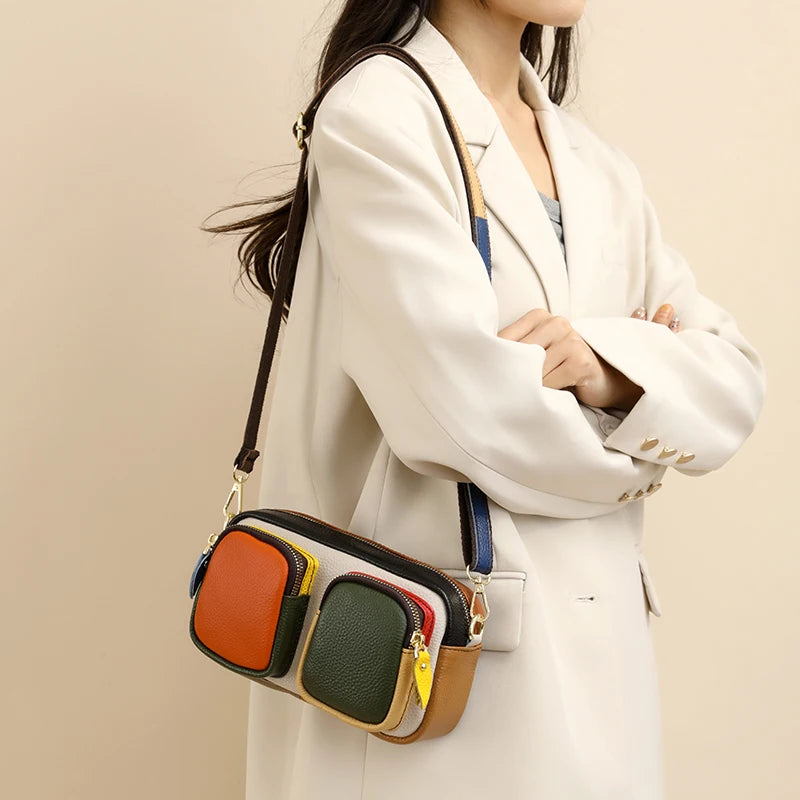 Hochwertige Leder Messenger Bag – Luxus Damen Schulter Handtasche mit Mehreren Fächern & Modische Geldbörse