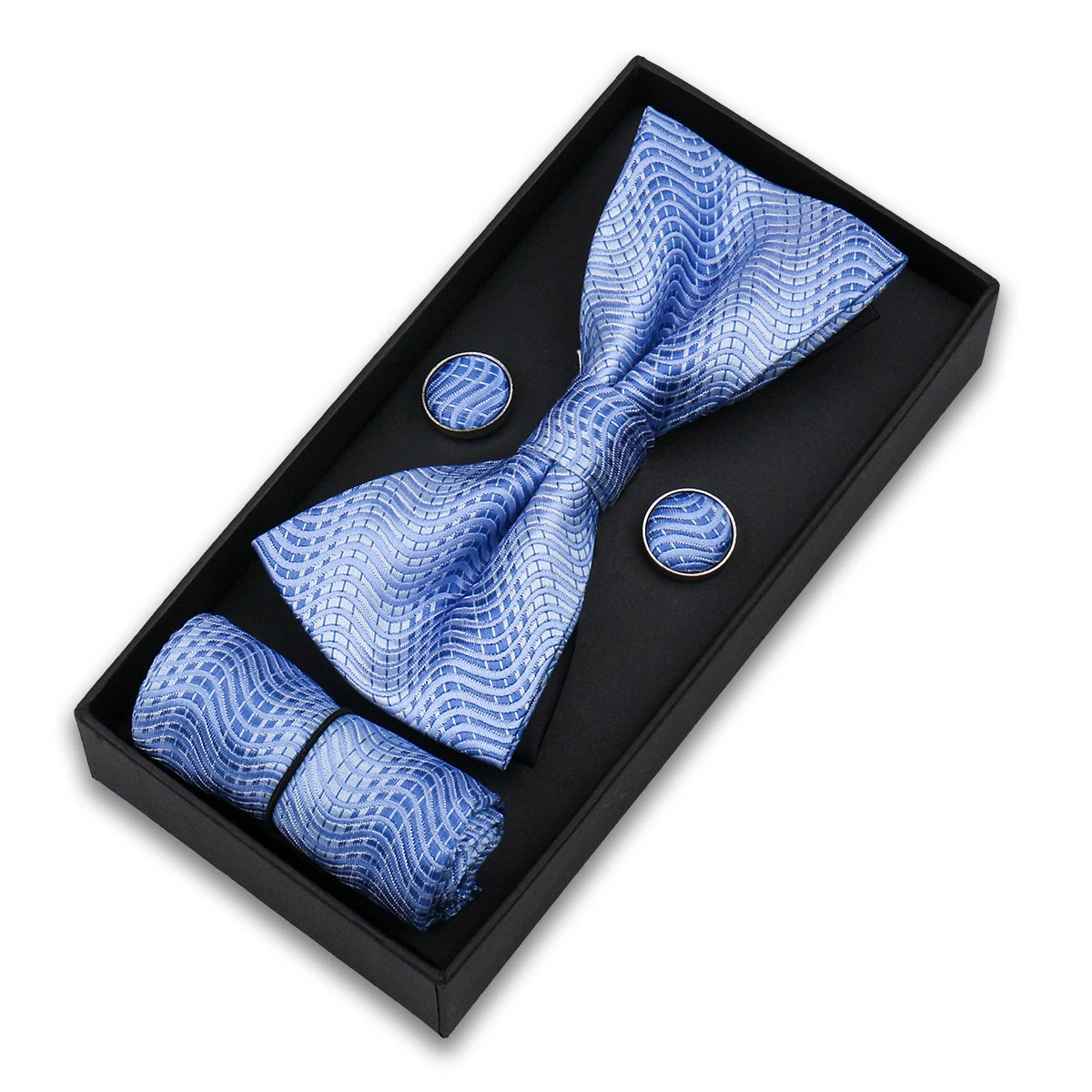 Herren Fliegen-Set – 3-teiliges Geschenkset mit Fliege, Einstecktuch & Manschettenknöpfen | Elegantes Rotes Accessoire für Business & Hochzeit