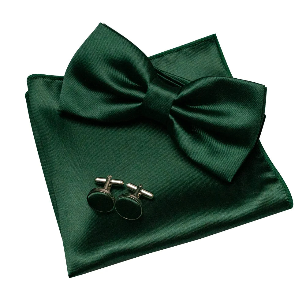Herren Satin-Fliegen-Set – Elegante Fliege mit Manschettenknöpfen & Einstecktuch | Glänzendes Accessoire für Business & Hochzeit Kaufschwan® Dunkelgrün