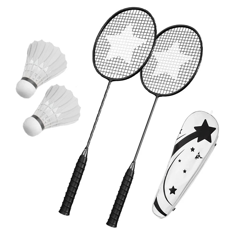 Professionelles Badminton Set – 4U Aluminium-Carbon Schläger mit 2 Federbällen & Tragetasche | Outdoor Trainings Battledore Set Kaufschwan® Schwarz