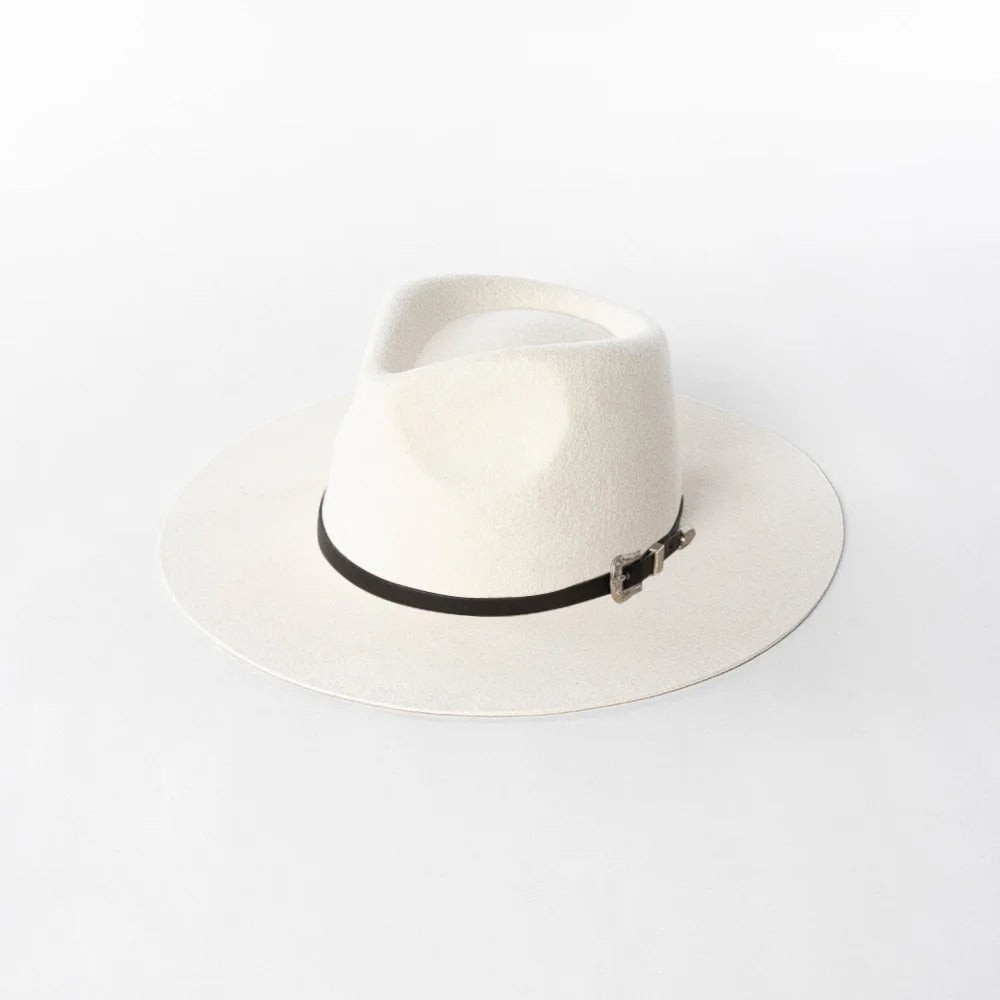 Herbst & Winter Unisex Woll-Fedora Hut – Vintage Jazzhut mit Krone & Schwarzem Lederband, Stylischer Hut mit Breiter Krempe Kaufschwan® Weiß M 57cm