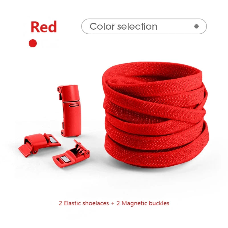 Magnetische No-Tie Elastische Schnürsenkel – Schnelles Verriegelungssystem für Sneaker | Unisex Schuhzubehör für Kinder & Erwachsene, 1 Paar Kaufschwan® Rot