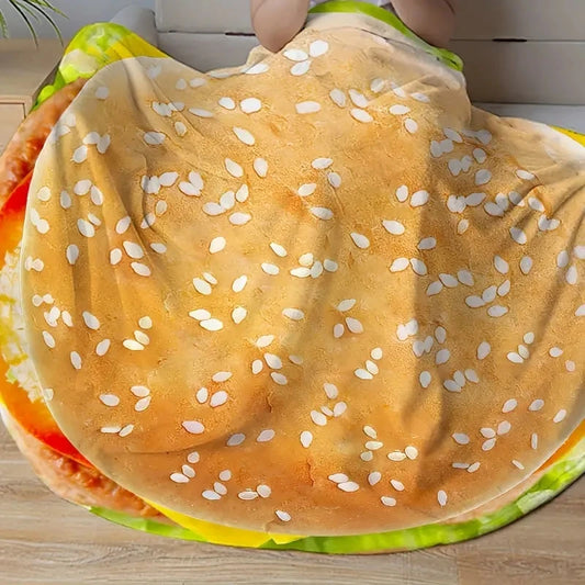 Hamburger Motiv Decke – Lustige Flanell Runddecke, Weiche Warme Kuscheldecke für Sofa, Bett, Büro oder Couch Kaufschwan® Hamburger 90x90cm