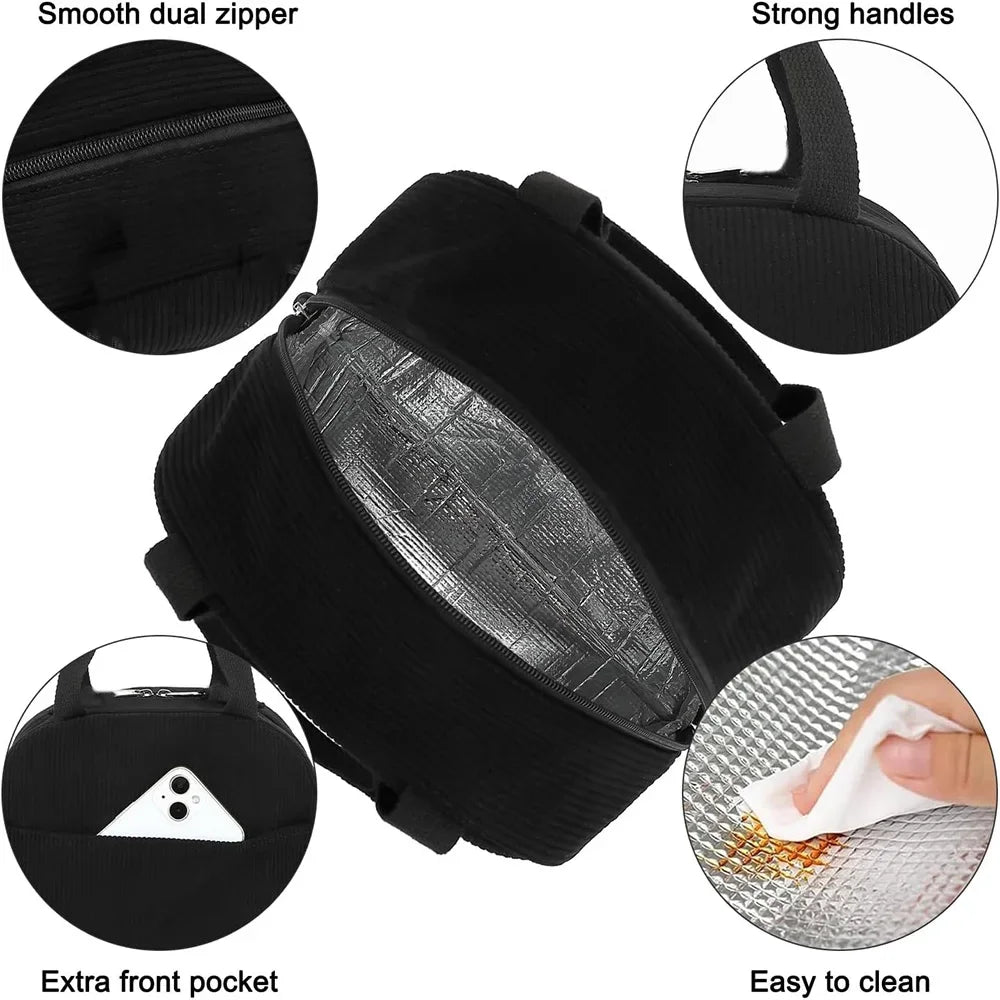 Wiederverwendbare Isolierte Kühltasche – Bestickte Cord Lunchbag | Tragbare Kühltasche für Kinder, Schule, Arbeit & Reisen Kaufschwan®