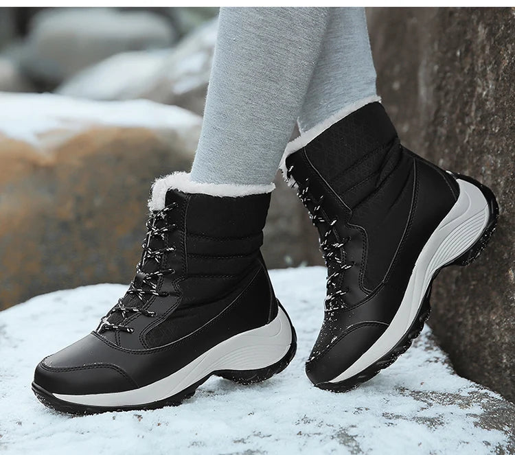 Damen Schneestiefel – Winter Plateau Schuhe | Warme Kunstfell Gefütterte Flache Stiefel für Damen | Bequeme Winter Schuhe