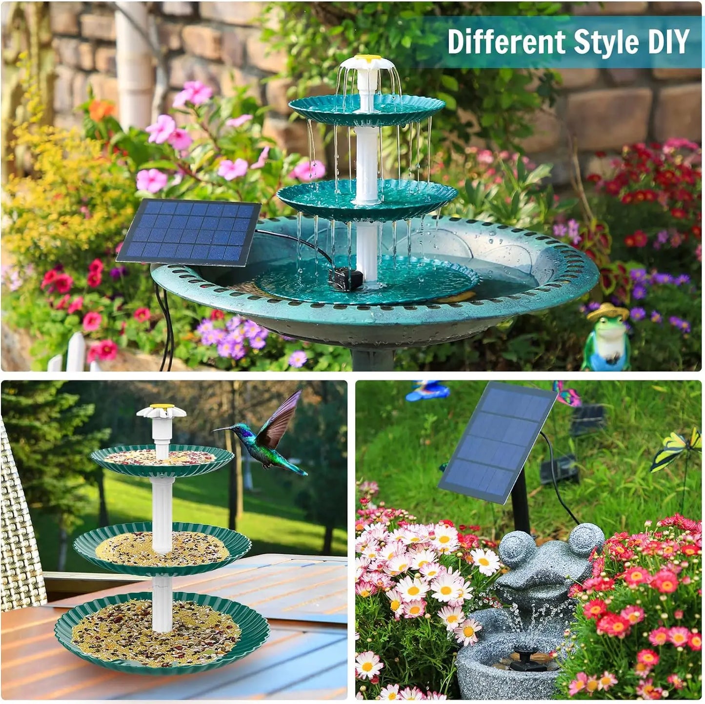 3-Stufiges Vogelbad mit 3,5W Solarpumpe – DIY Solar-Brunnen | Abnehmbares Wasserspiel für Garten & Dekoration Kaufschwan®