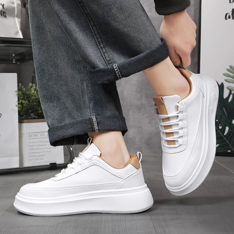 Modische Weiße Herren Sneaker – Plattform Sportschuhe für Outdoor Running | Atmungsaktive Leichte Laufschuhe mit Höheneffekt Kaufschwan®