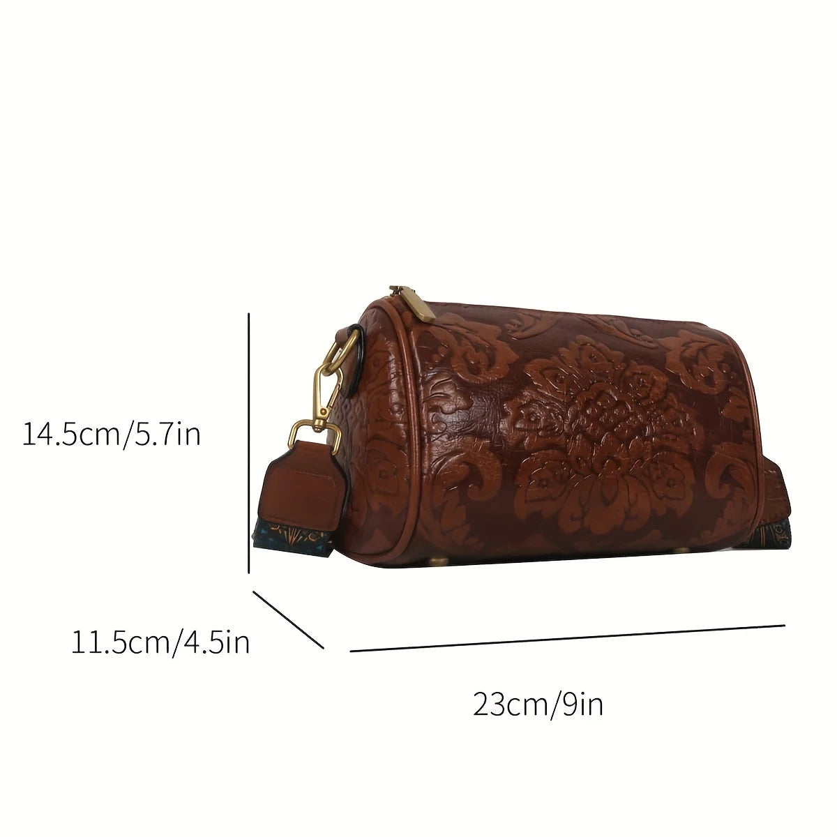 Retro Bestickte Blumen Leder Schultertasche – Klassische Zylinder Crossbody Handtasche für Damen | Alltag, Arbeit & Party Kaufschwan®