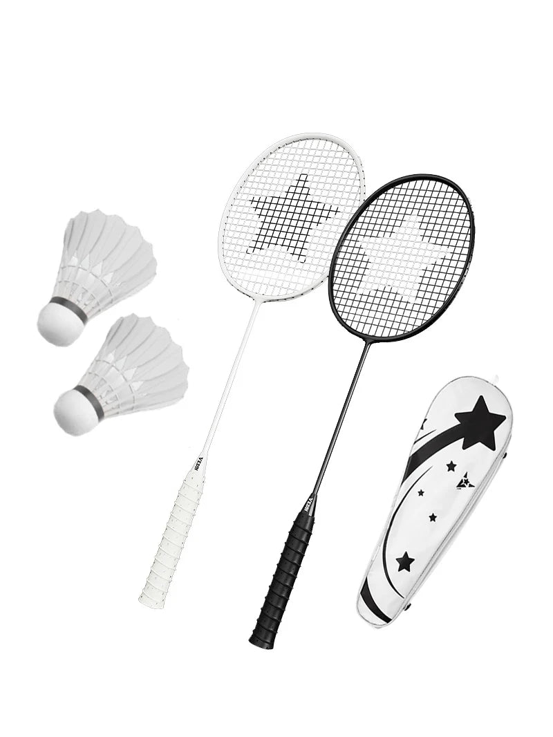 Professionelles Badminton Set – 4U Aluminium-Carbon Schläger mit 2 Federbällen & Tragetasche | Outdoor Trainings Battledore Set Kaufschwan®