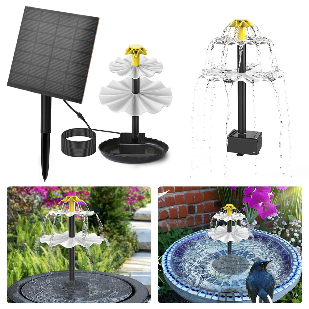 3-Stufige Solar-Vogelbad-Brunnenpumpe mit Solarpanel – Solar-Wasserbrunnen | Multifunktionales Wasserspiel für Hof, Terrasse & Balkon Kaufschwan®