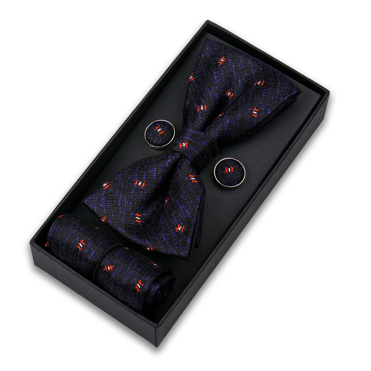 Herren Fliegen-Set – 3-teiliges Geschenkset mit Fliege, Einstecktuch & Manschettenknöpfen | Elegantes Rotes Accessoire für Business & Hochzeit
