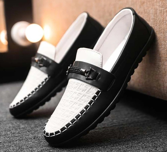 Herren Leder-Loafer – Klassische Runde Mokassins | Flache Slip-On Freizeitschuhe aus Weichem PU-Leder für Büro & Alltag Kaufschwan®
