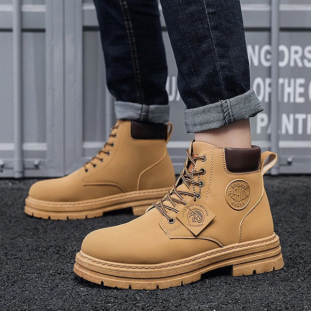 Herren Herbst-Stiefel – Modische Hohe Motorrad-Lederschuhe | Bequeme Outdoor-Schnürstiefel für Freizeit & Alltag Kaufschwan®