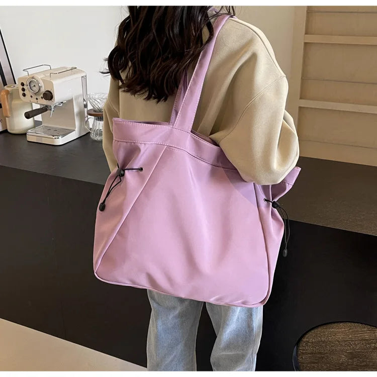 Casual Fashion Tote Bag mit Großer Kapazität – Damen Schultertasche für Reisen & Alltag | Ästhetische Handtasche mit Kordelzug