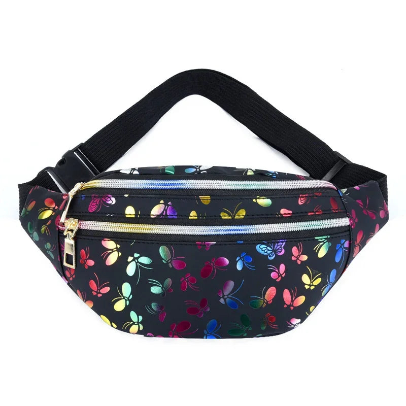 Bunte Damen Gürteltasche – Modische Laserprint Belt Bag | Crossbody Hüfttasche für Reisen, Shopping & Alltag Kaufschwan® Schwarz
