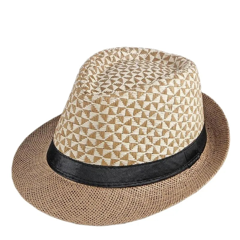 Retro Sonnenhut – Britischer Top Hat Stil, Geometrischer Strohhut mit Gürtel, Unisex Strand & Partner Fedoras