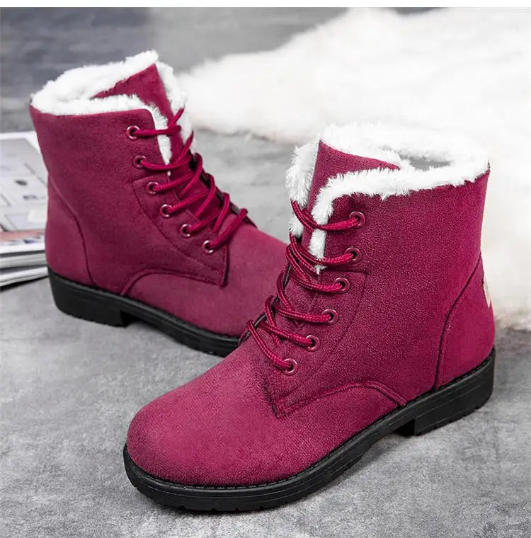 Damen Schneestiefel – Flache Plateau Winter Schuhe | Warme Kunstfell Gefütterte Plüsch Stiefel für Damen | Bequeme Winter Schuhe