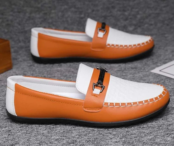Herren Leder-Loafer – Klassische Runde Mokassins | Flache Slip-On Freizeitschuhe aus Weichem PU-Leder für Büro & Alltag