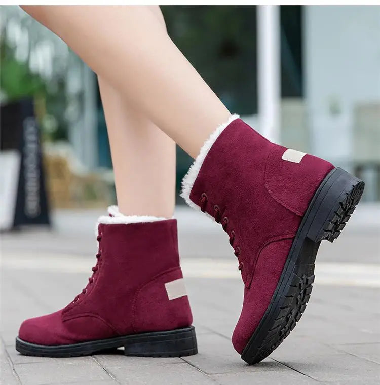 Damen Schneestiefel – Flache Plateau Winter Schuhe | Warme Kunstfell Gefütterte Plüsch Stiefel für Damen | Bequeme Winter Schuhe